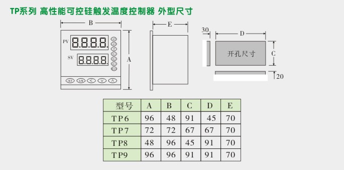 可控硅温度控制器,TP9单相移相触发温控器外形尺寸及安装图 可控硅温度控制器,TP9单相移相触发温控器外形尺寸及安装图