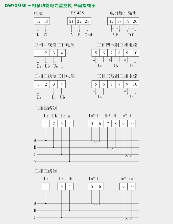 多功能电力仪表,DW73-1000三相多功能表接线图